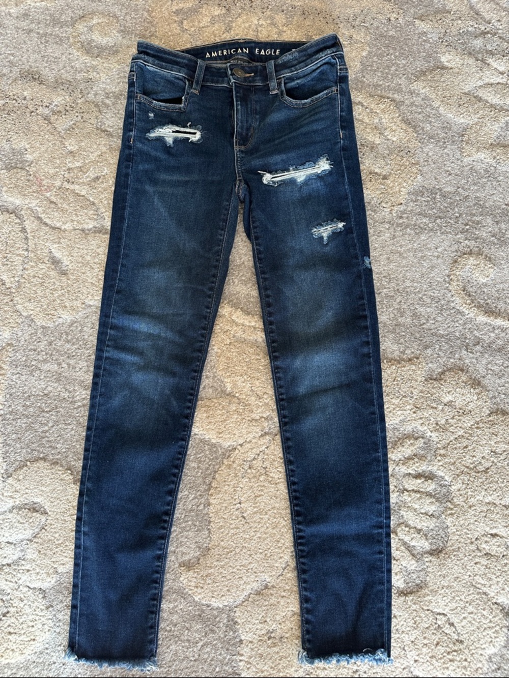Size 0 Short American Eagle Outfitters Navy Blue Distressed Skinny Jeans
